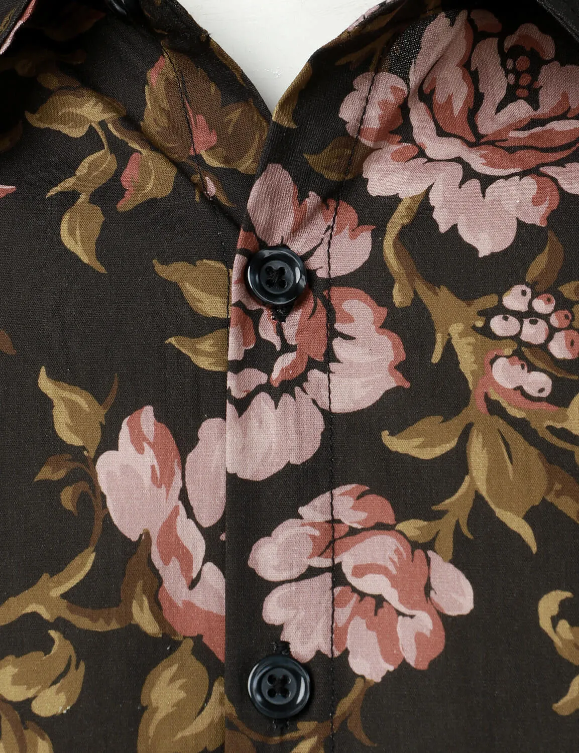 Men's Floral Cotton Button Up Vintage Long Sleeve Dress Shirt