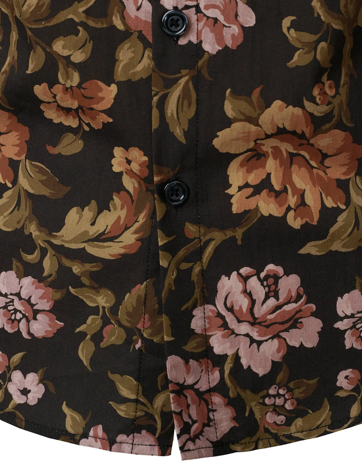 Men's Floral Cotton Button Up Vintage Long Sleeve Dress Shirt