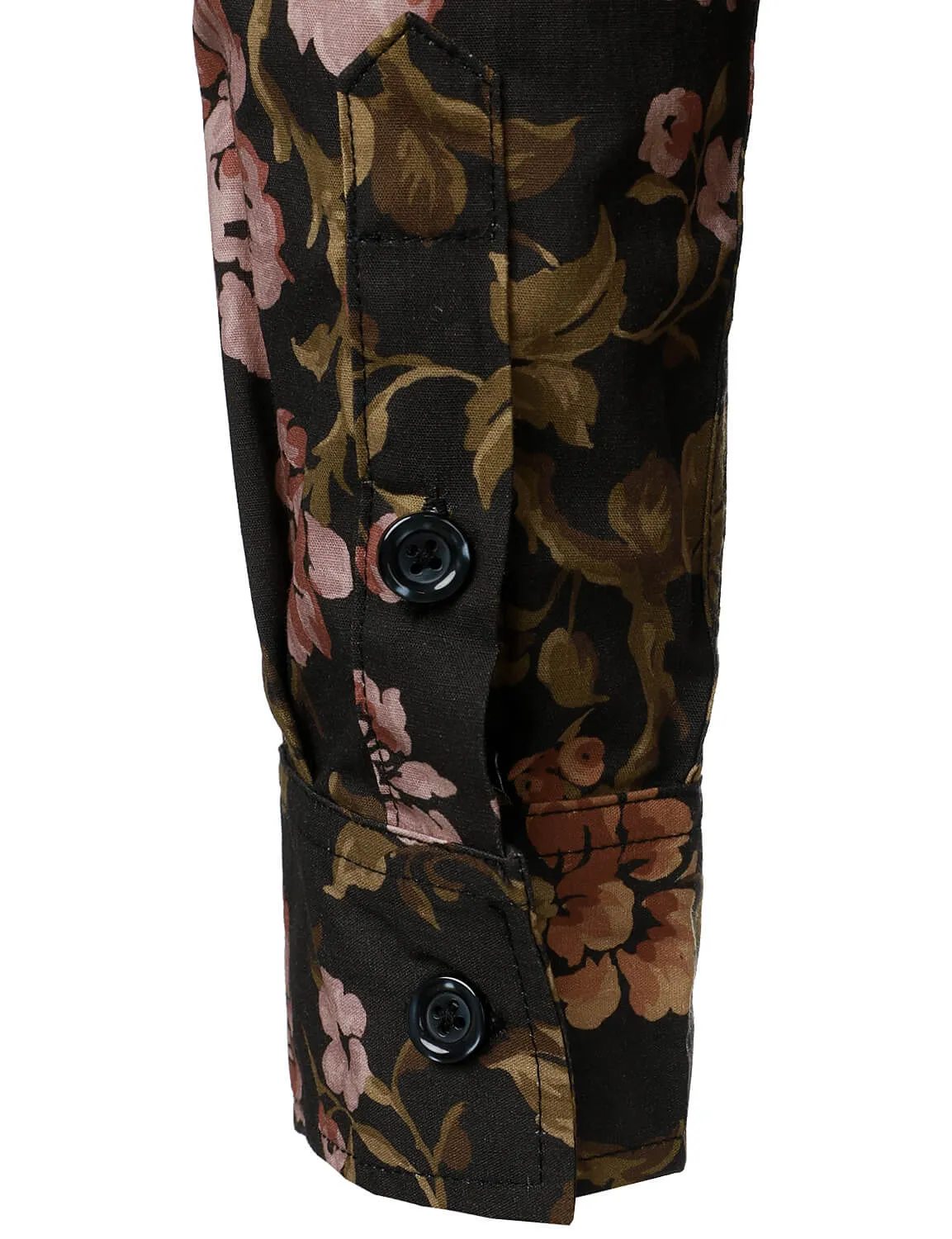 Men's Floral Cotton Button Up Vintage Long Sleeve Dress Shirt