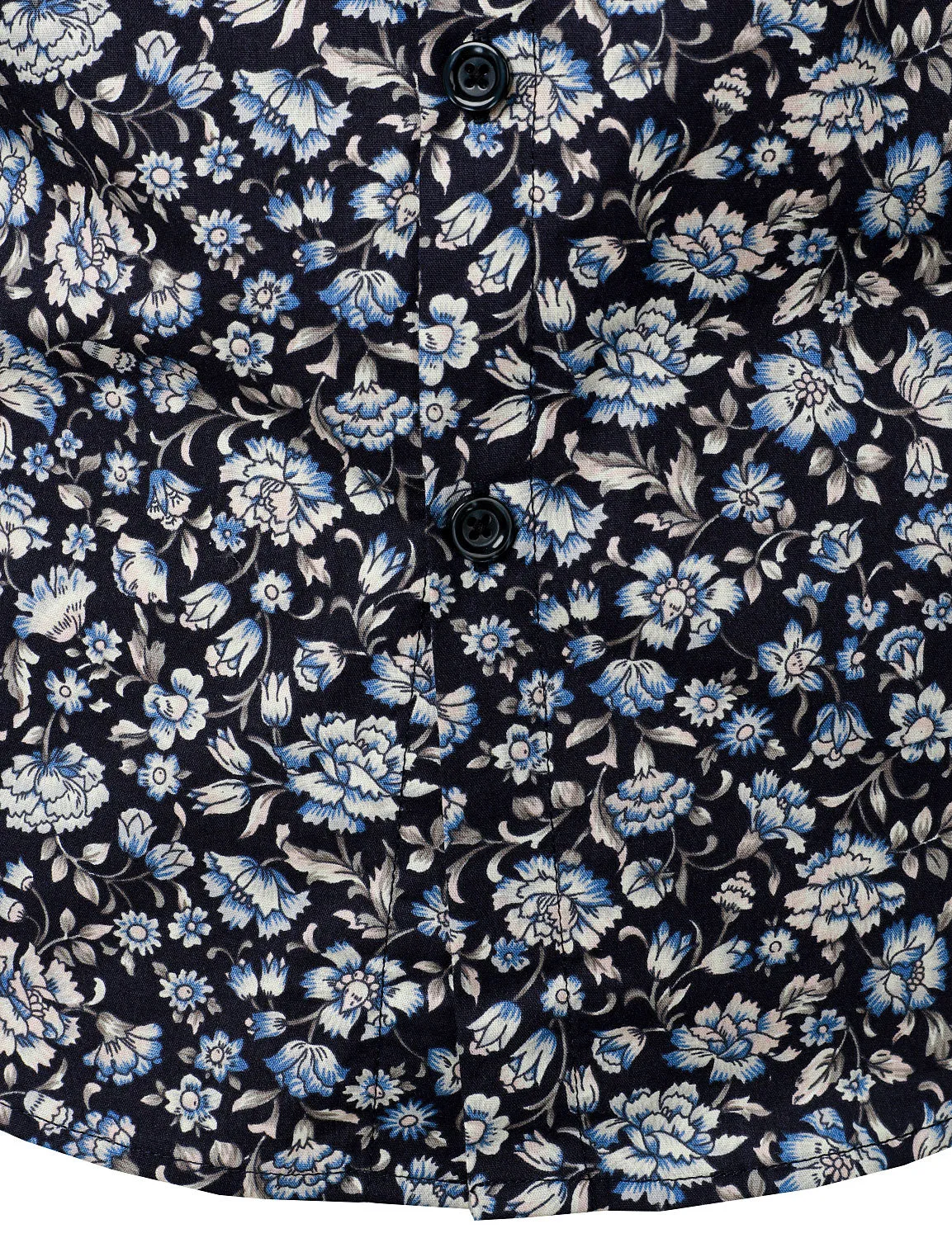 Men's Floral Print Navy Blue Button Up Long Sleeve Dress Shirt