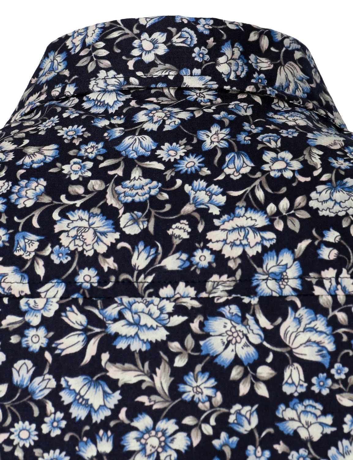 Men's Floral Print Navy Blue Button Up Long Sleeve Dress Shirt