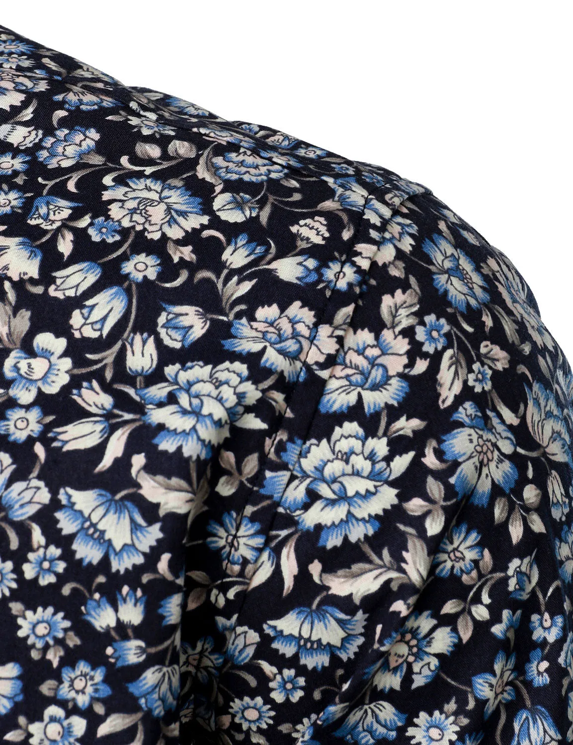 Men's Floral Print Navy Blue Button Up Long Sleeve Dress Shirt