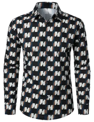 Men's Geometric Cotton Casual Button Up Long Sleeve Shirt
