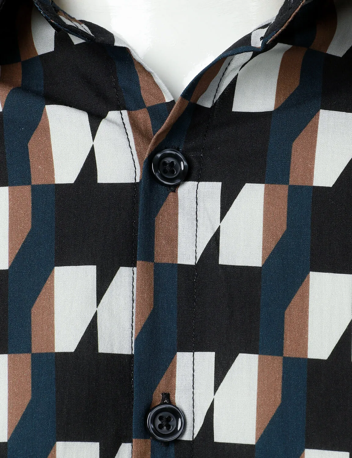 Men's Geometric Cotton Casual Button Up Long Sleeve Shirt