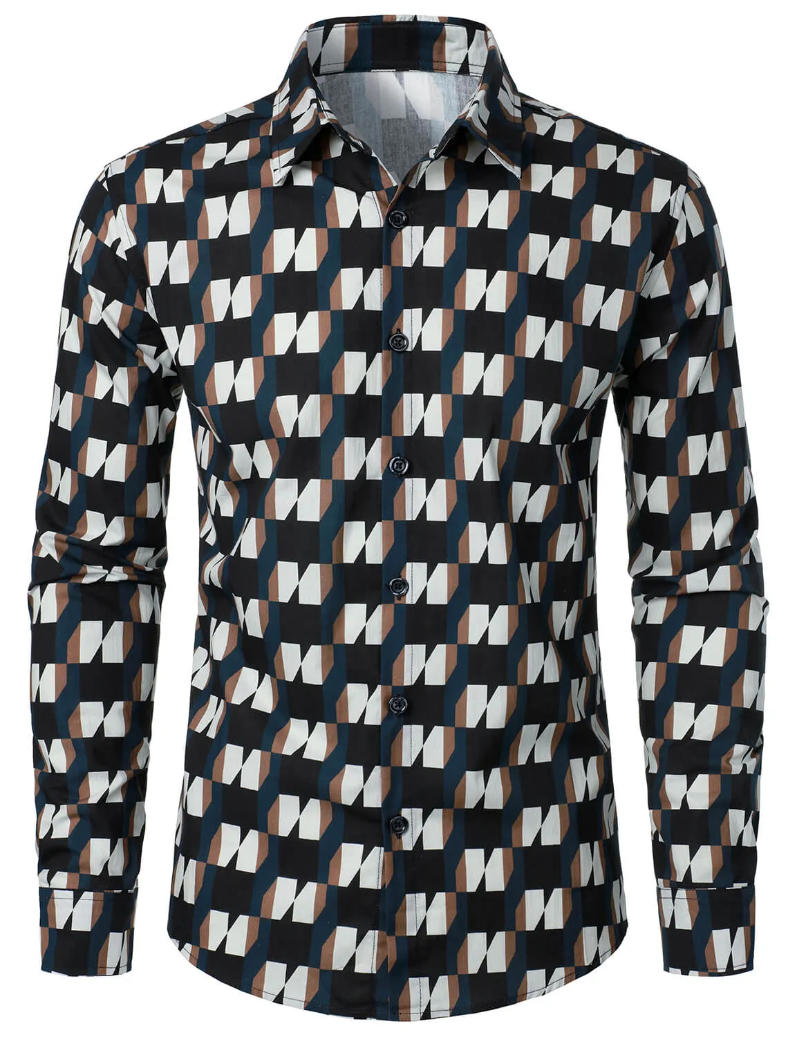 Men's Geometric Cotton Casual Button Up Long Sleeve Shirt