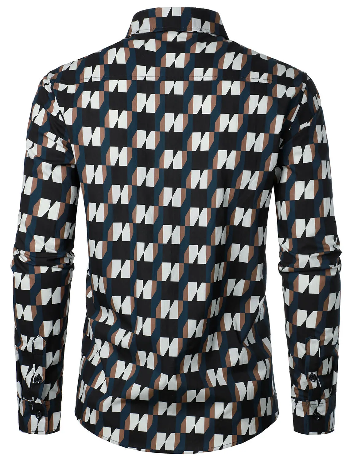 Men's Geometric Cotton Casual Button Up Long Sleeve Shirt