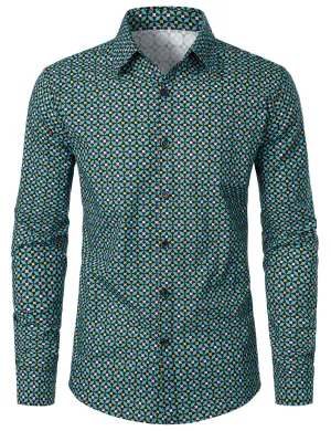 Men's Geometric Star Print Casual Long Sleeve Button Up Shirt