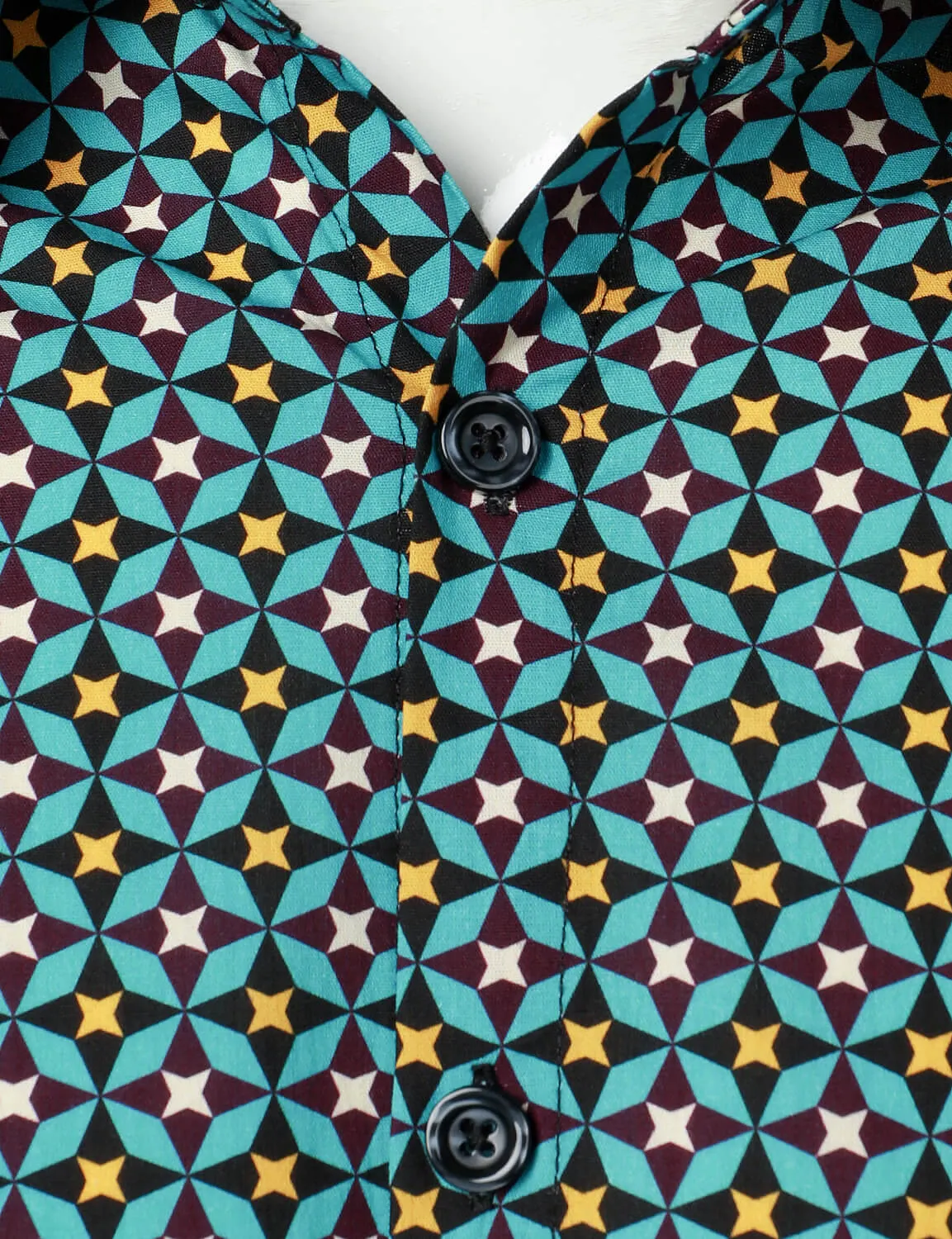 Men's Geometric Star Print Casual Long Sleeve Button Up Shirt