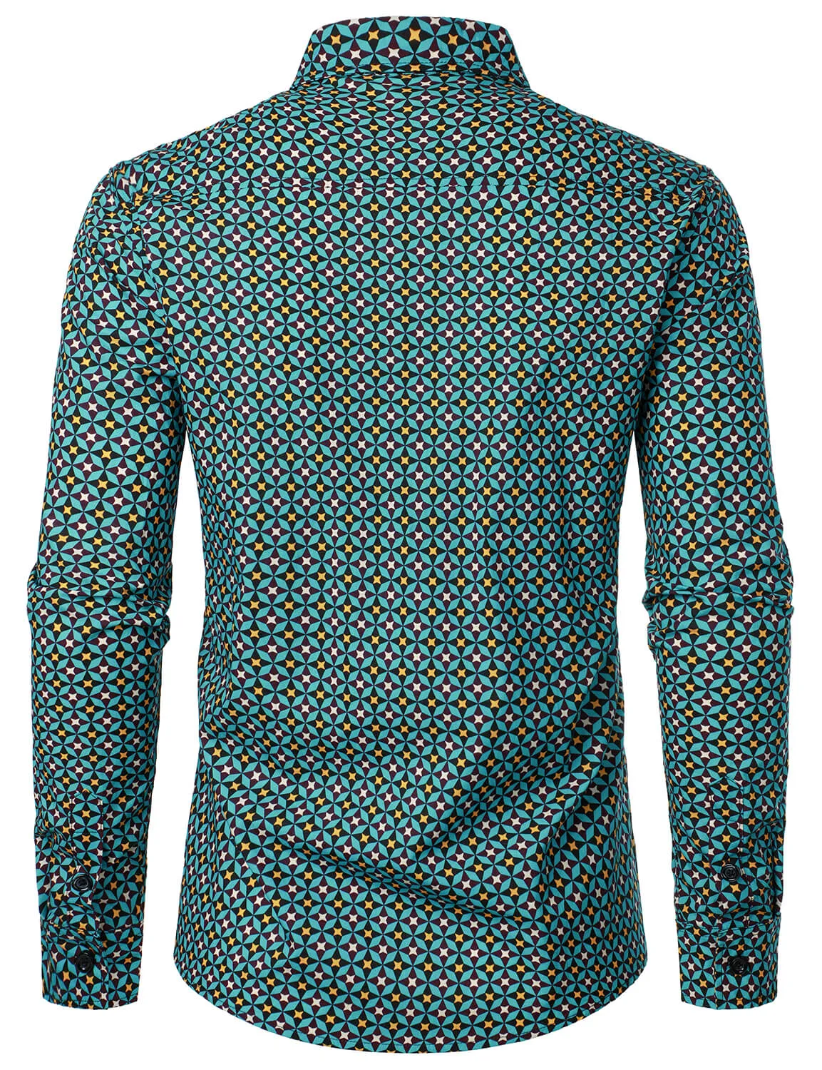 Men's Geometric Star Print Casual Long Sleeve Button Up Shirt