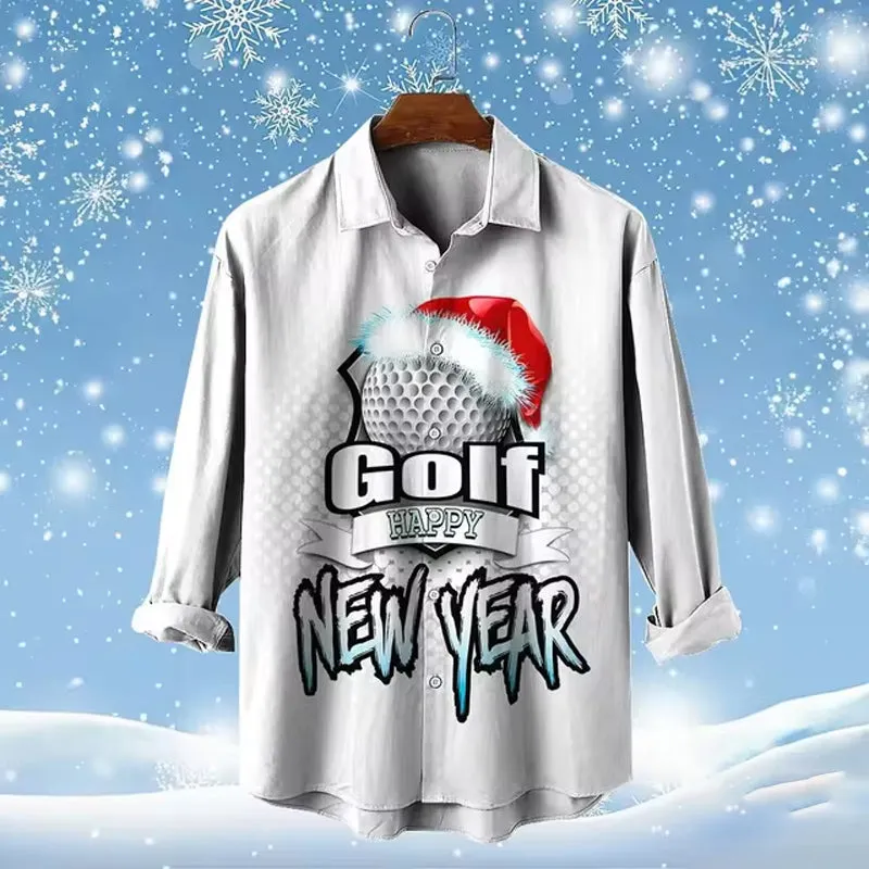 Men's Golf Santa Festive Shirt 3D Printed Long Sleeve Shirt 2410008928
