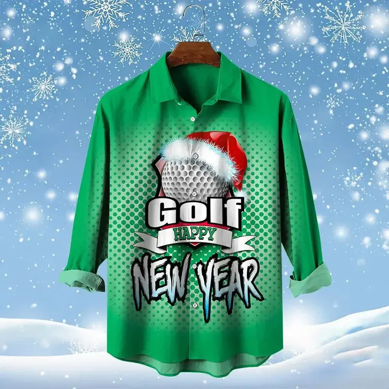 Men's Golf Santa Festive Shirt 3D Printed Long Sleeve Shirt 2410008928