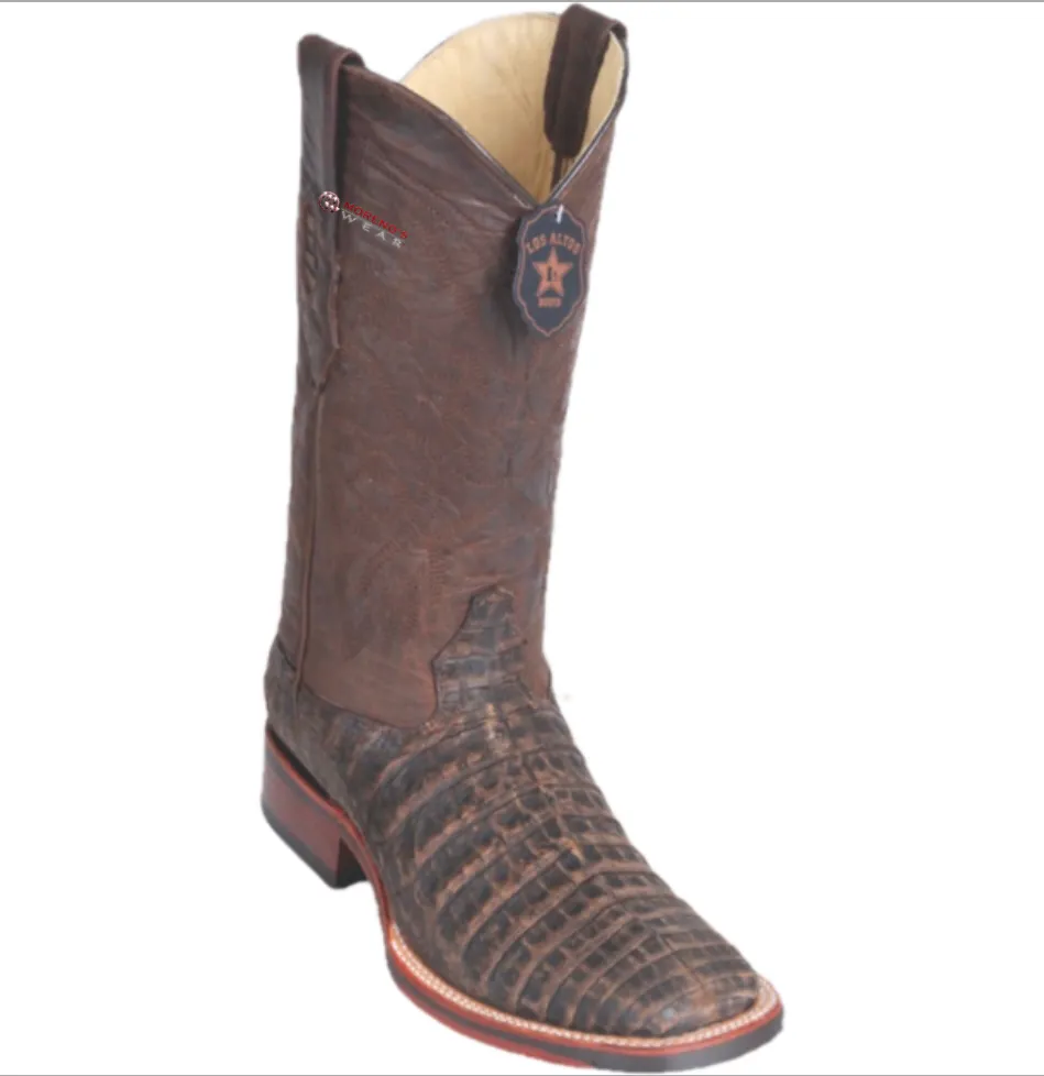 Men’s Los Altos Caiman Belly Boots Wide Square Toe (Rubber Sole)