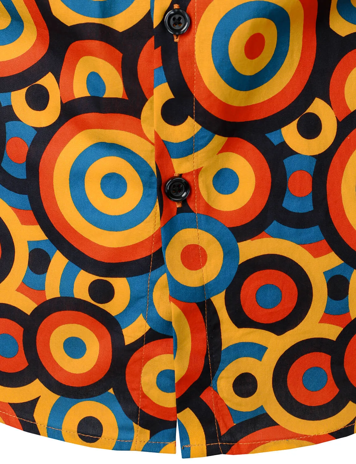 Men's Orange 70s Retro Button Up Vintage Geometric Circle Long Sleeve Shirt
