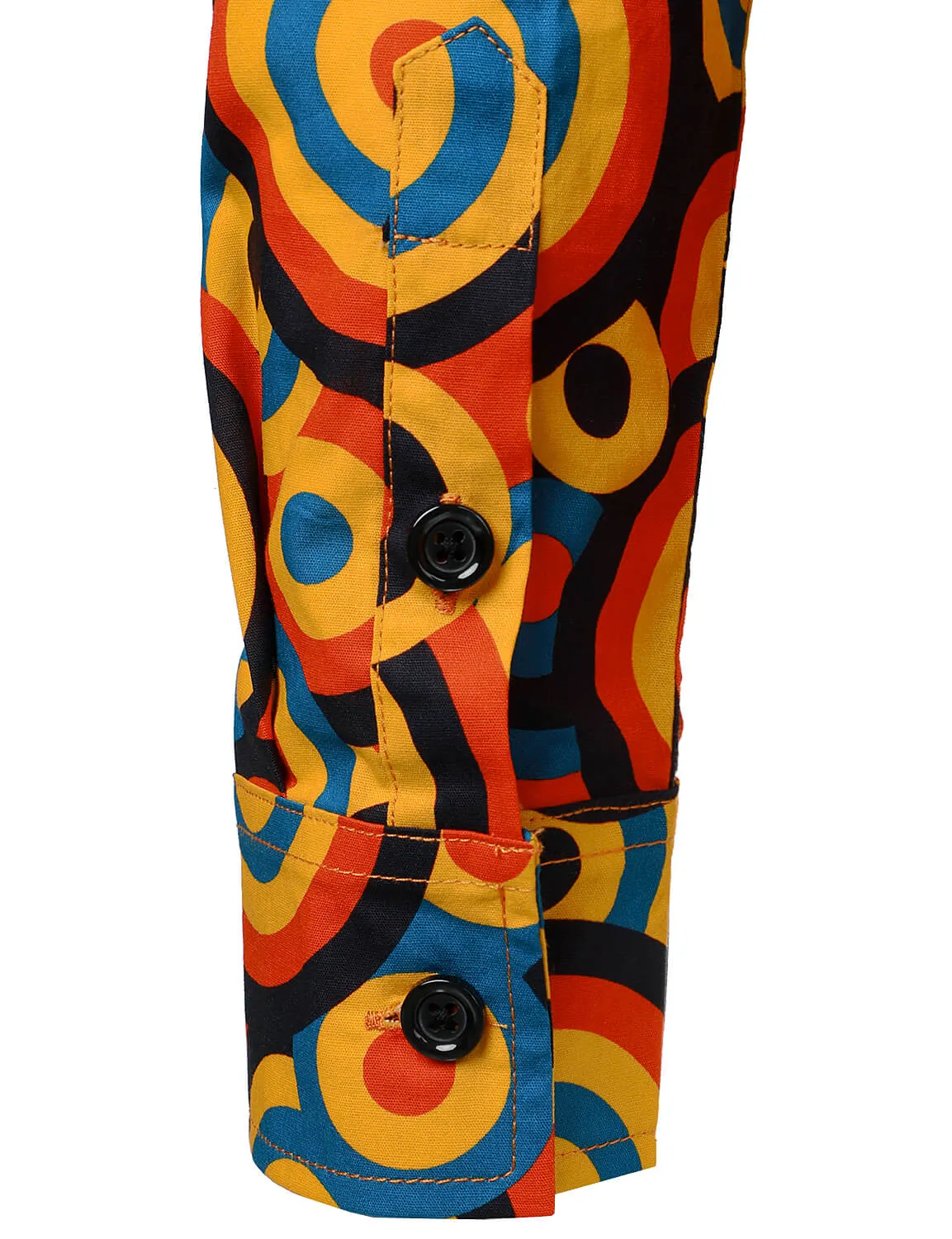 Men's Orange 70s Retro Button Up Vintage Geometric Circle Long Sleeve Shirt