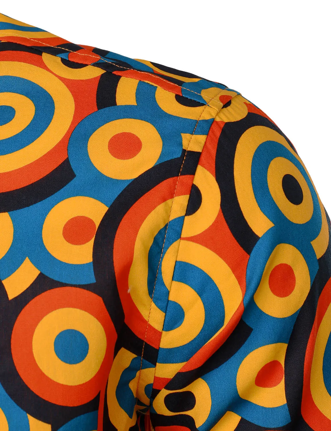 Men's Orange 70s Retro Button Up Vintage Geometric Circle Long Sleeve Shirt