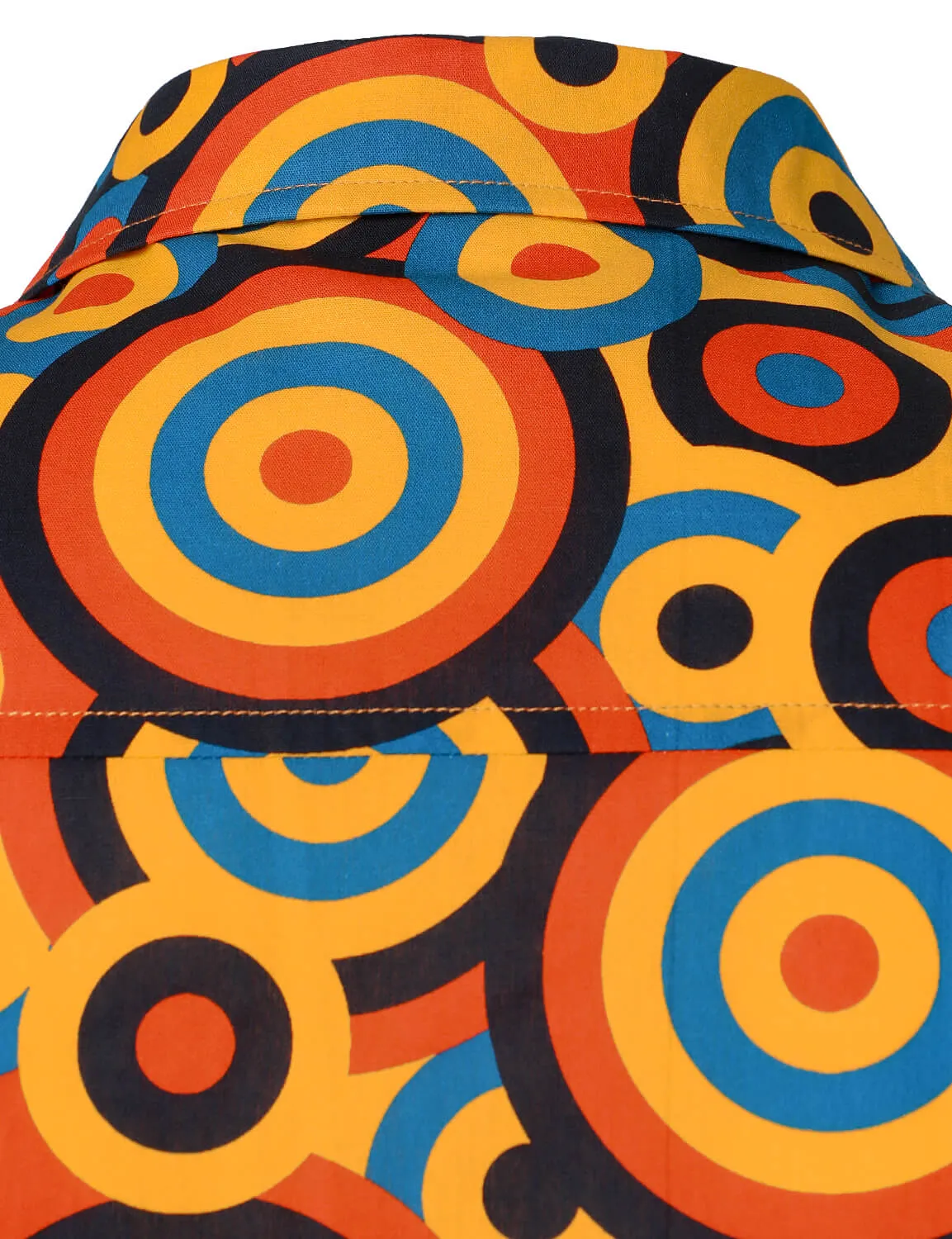 Men's Orange 70s Retro Button Up Vintage Geometric Circle Long Sleeve Shirt