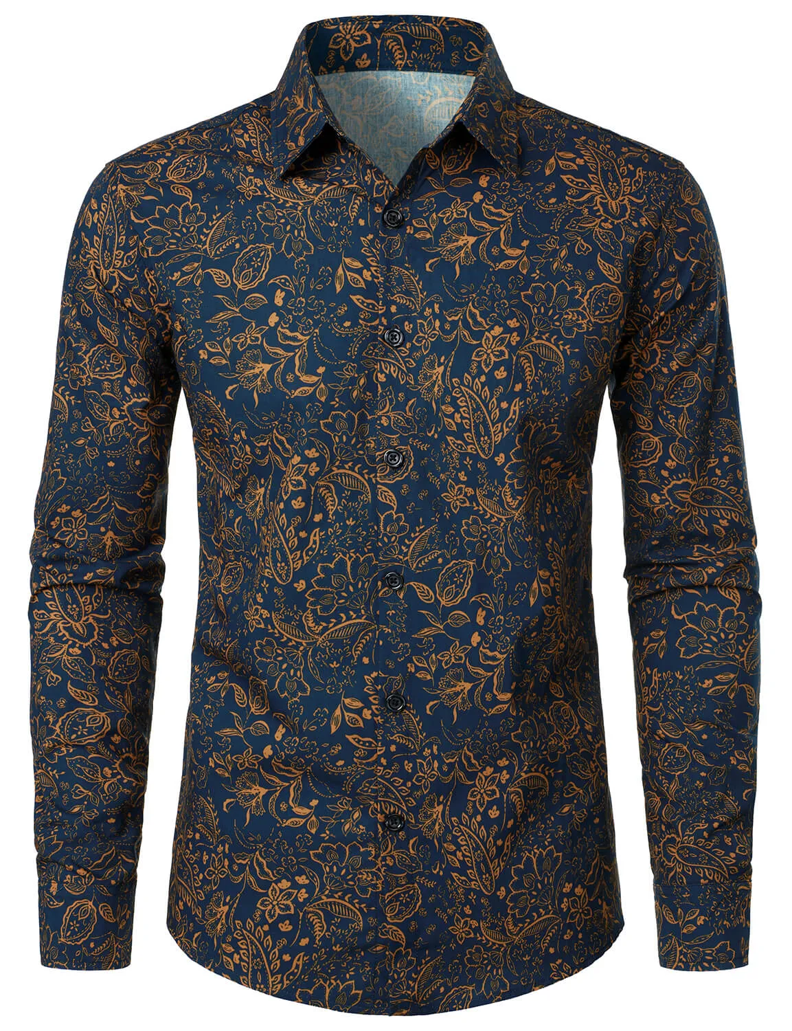 Men's Paisley Print Button Up Cotton Casual Long Sleeve Shirt