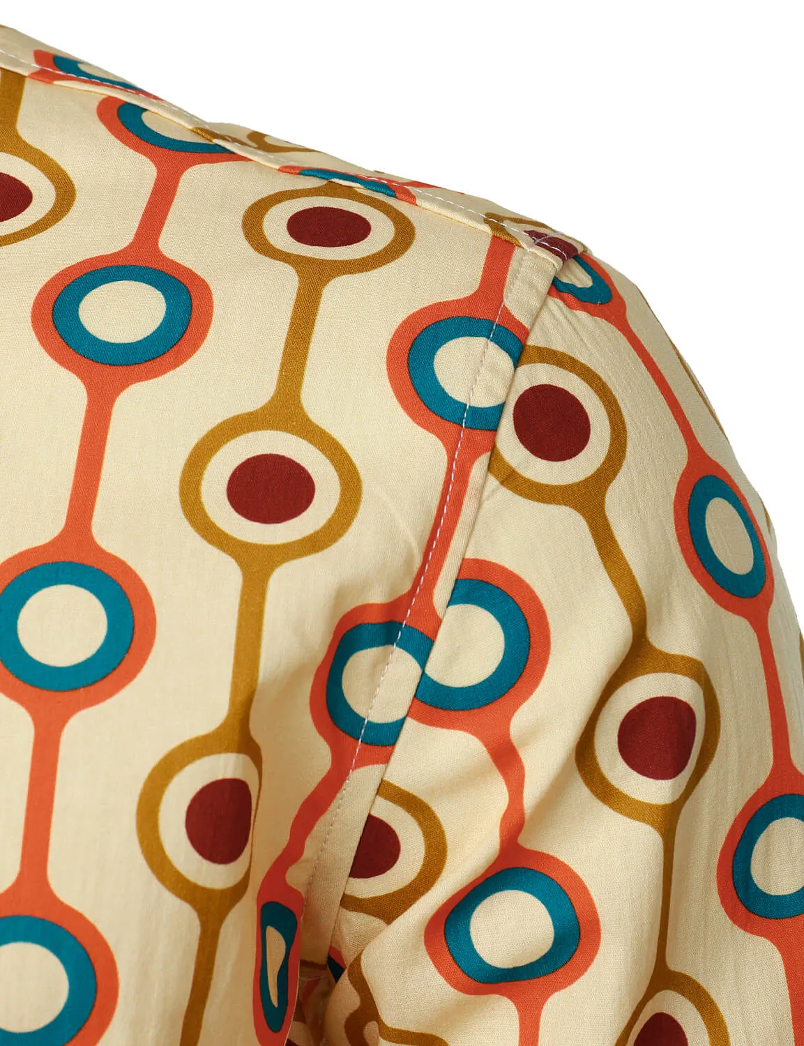 Men's Retro 70s Geometric Cotton Button Up Long Sleeve Shirt