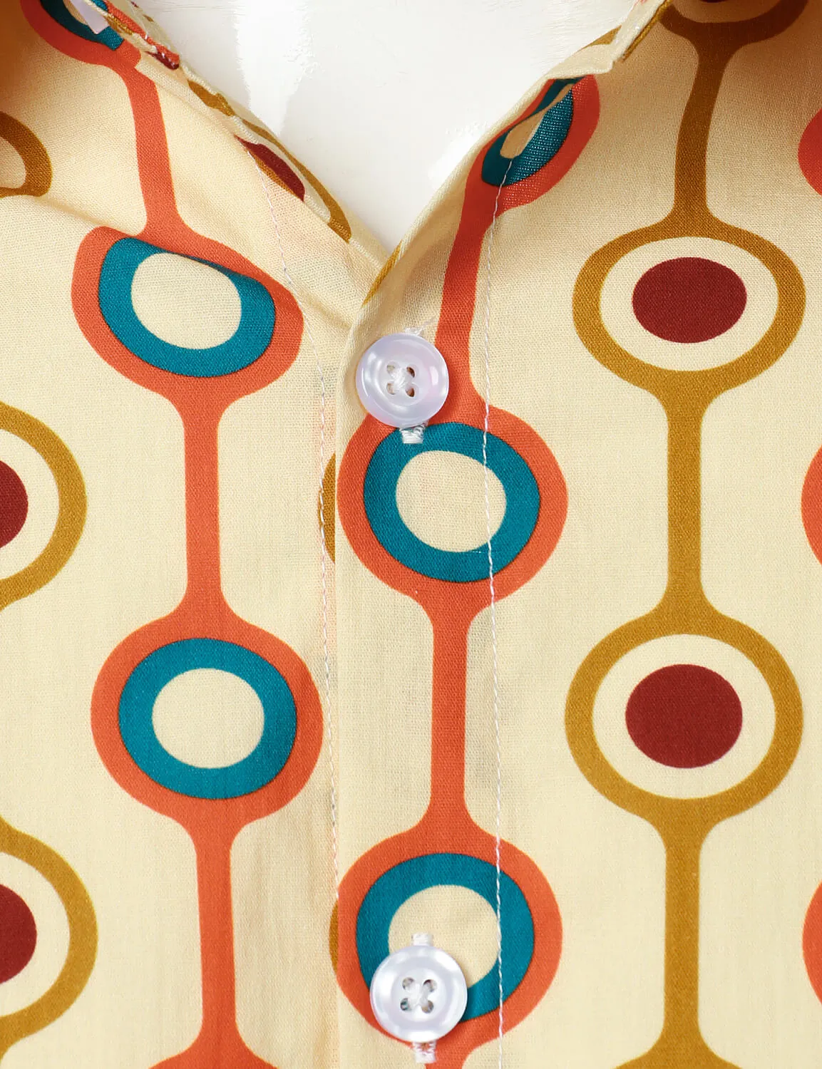 Men's Retro 70s Geometric Cotton Button Up Long Sleeve Shirt