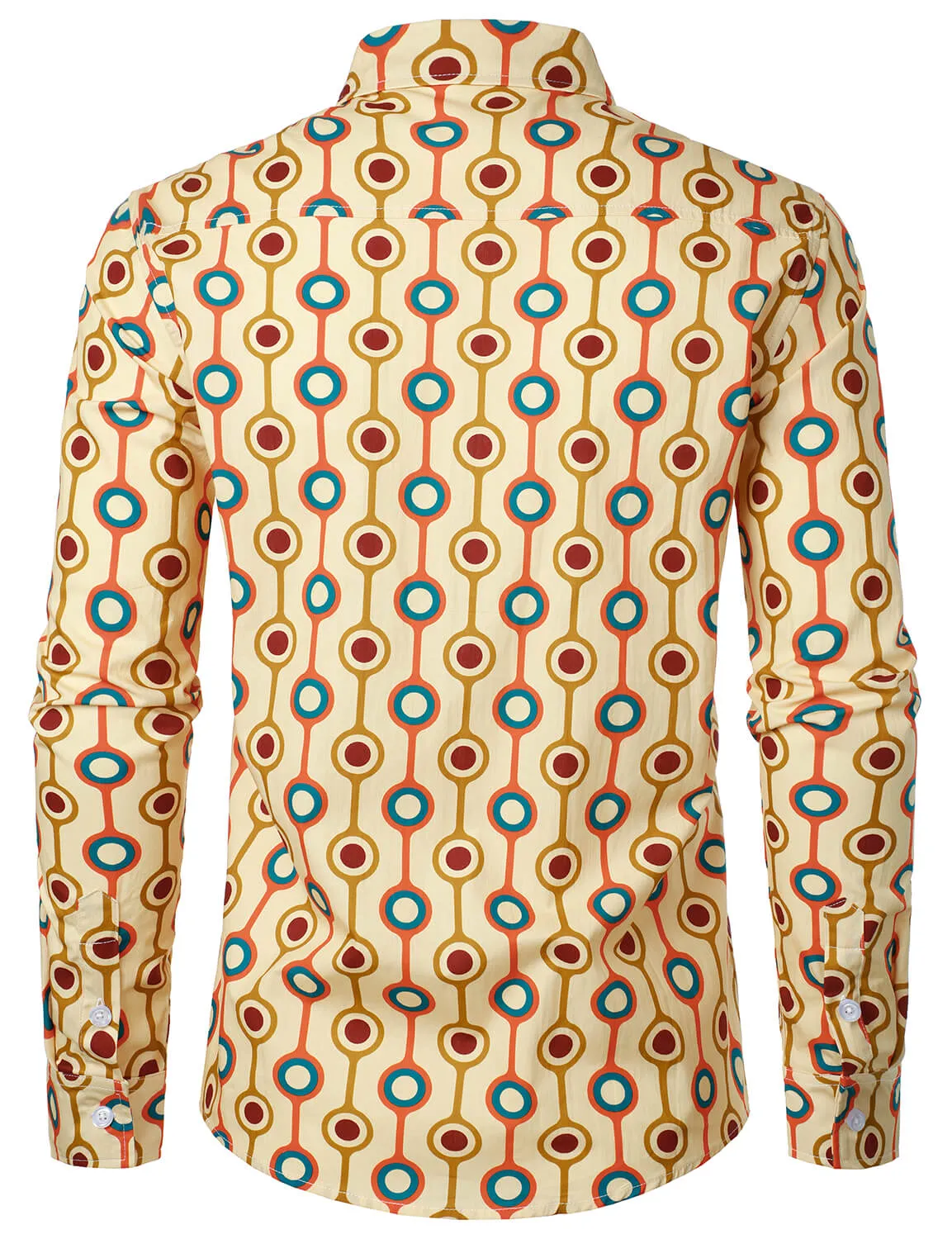 Men's Retro 70s Geometric Cotton Button Up Long Sleeve Shirt