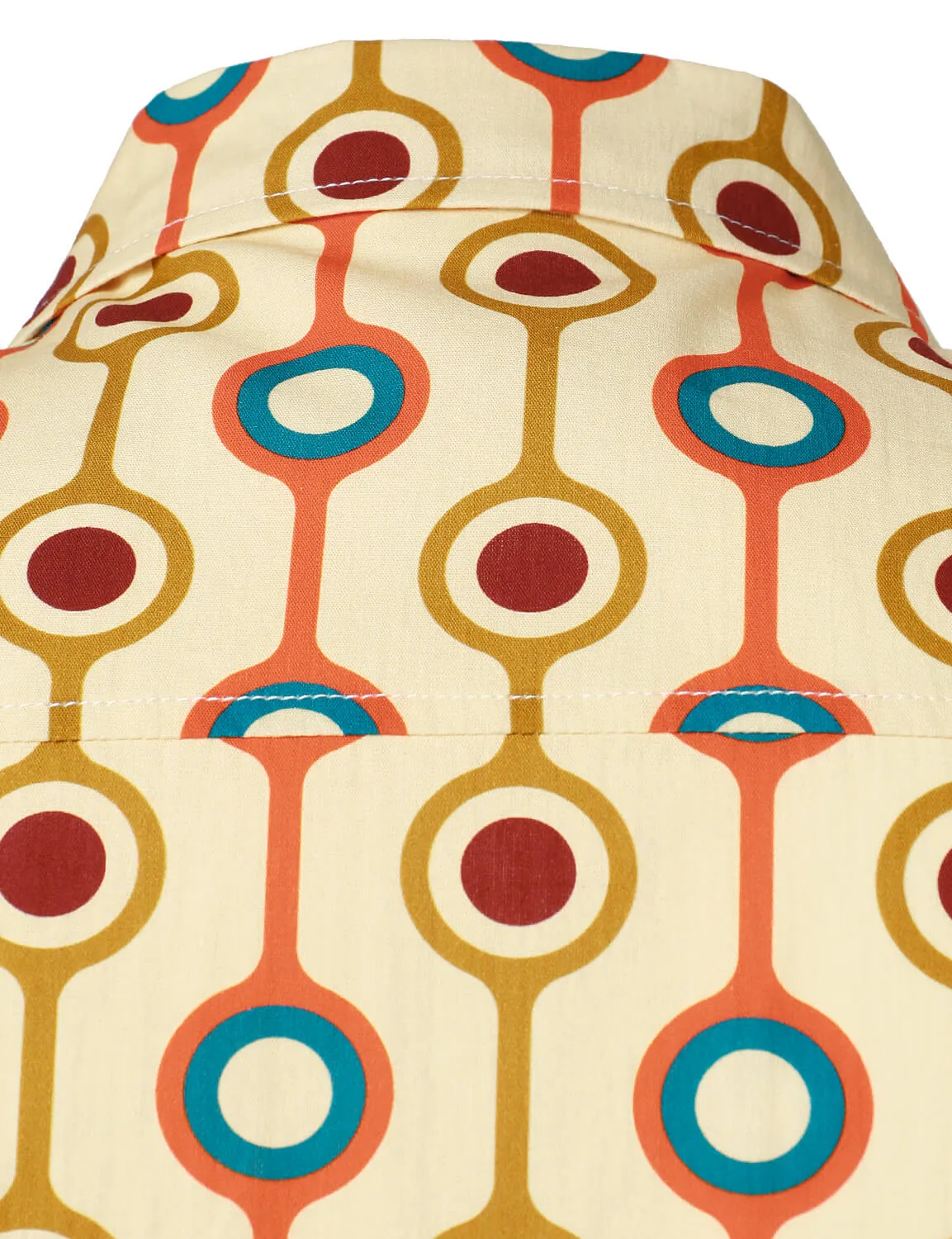Men's Retro 70s Geometric Cotton Button Up Long Sleeve Shirt