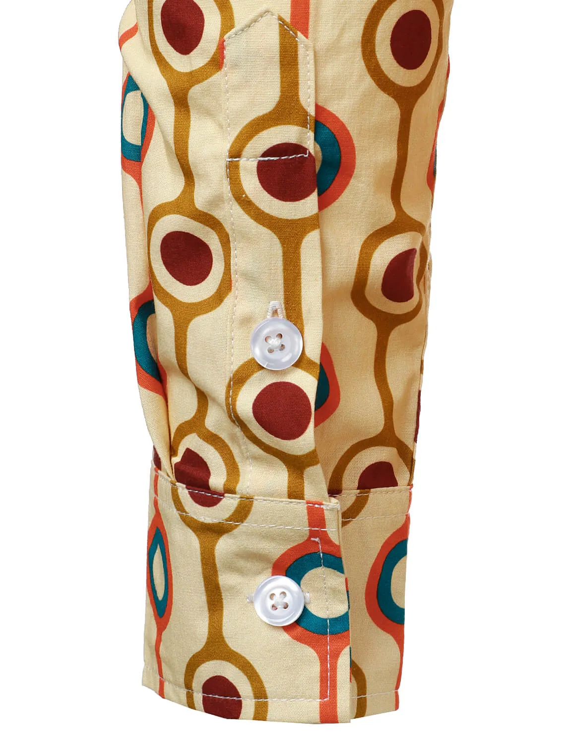 Men's Retro 70s Geometric Cotton Button Up Long Sleeve Shirt