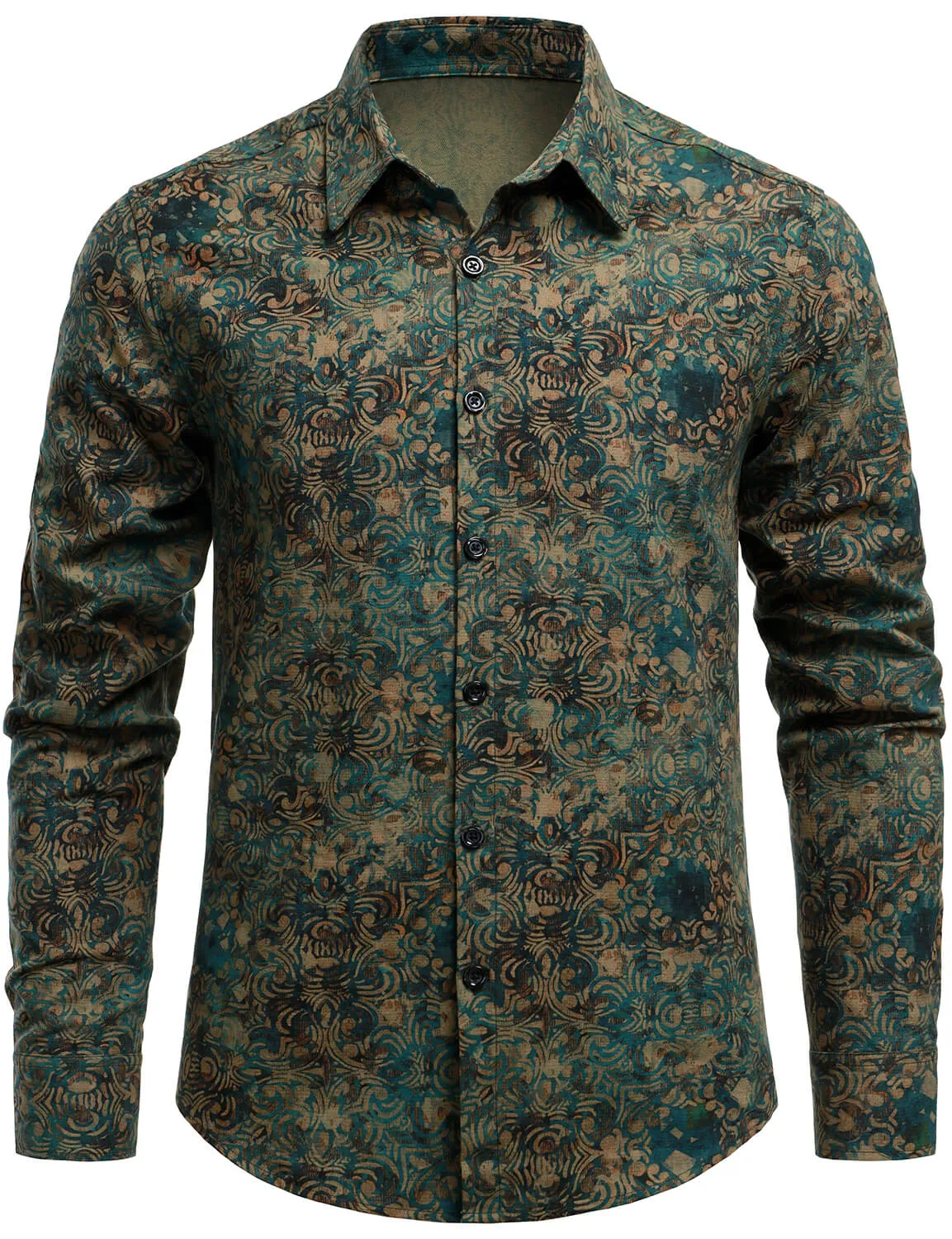 Men's Retro Abstract Print Button Up Long Sleeve Shirt