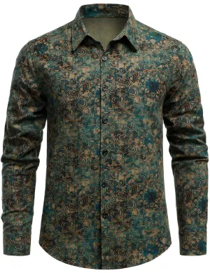 Men's Retro Abstract Print Button Up Long Sleeve Shirt