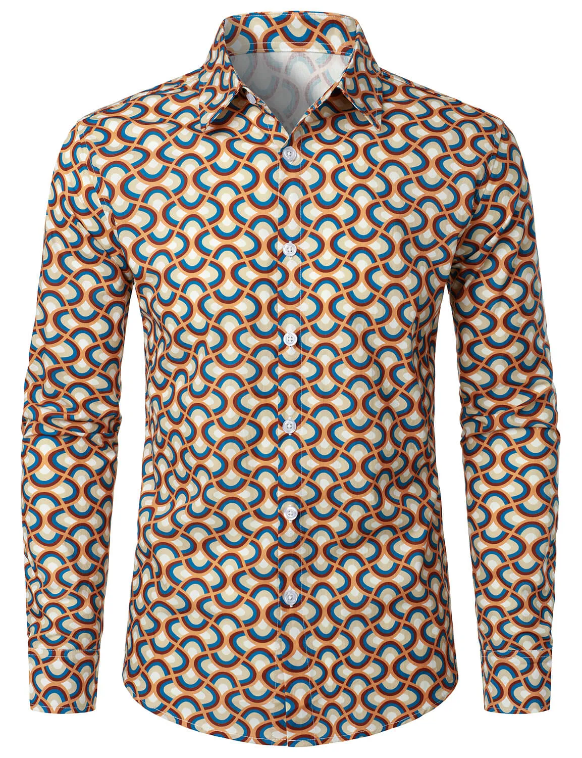 Men's Retro Button Up Vintage Geometric Circle Long Sleeve Shirt