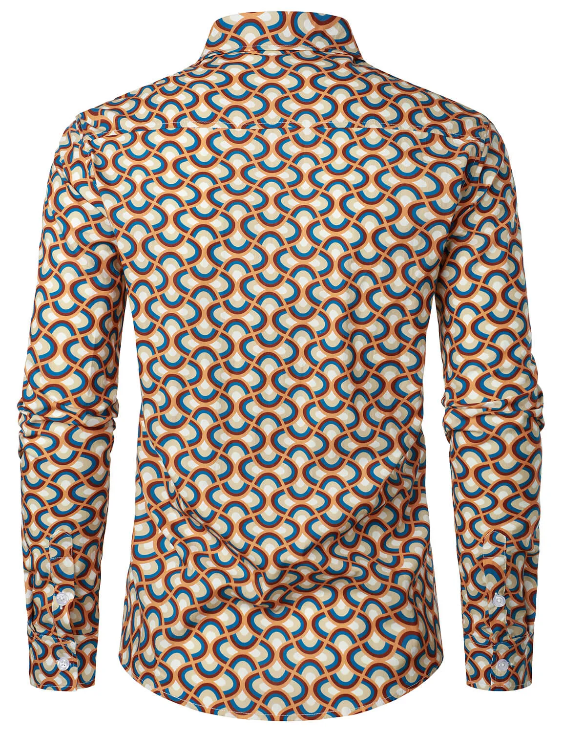 Men's Retro Button Up Vintage Geometric Circle Long Sleeve Shirt