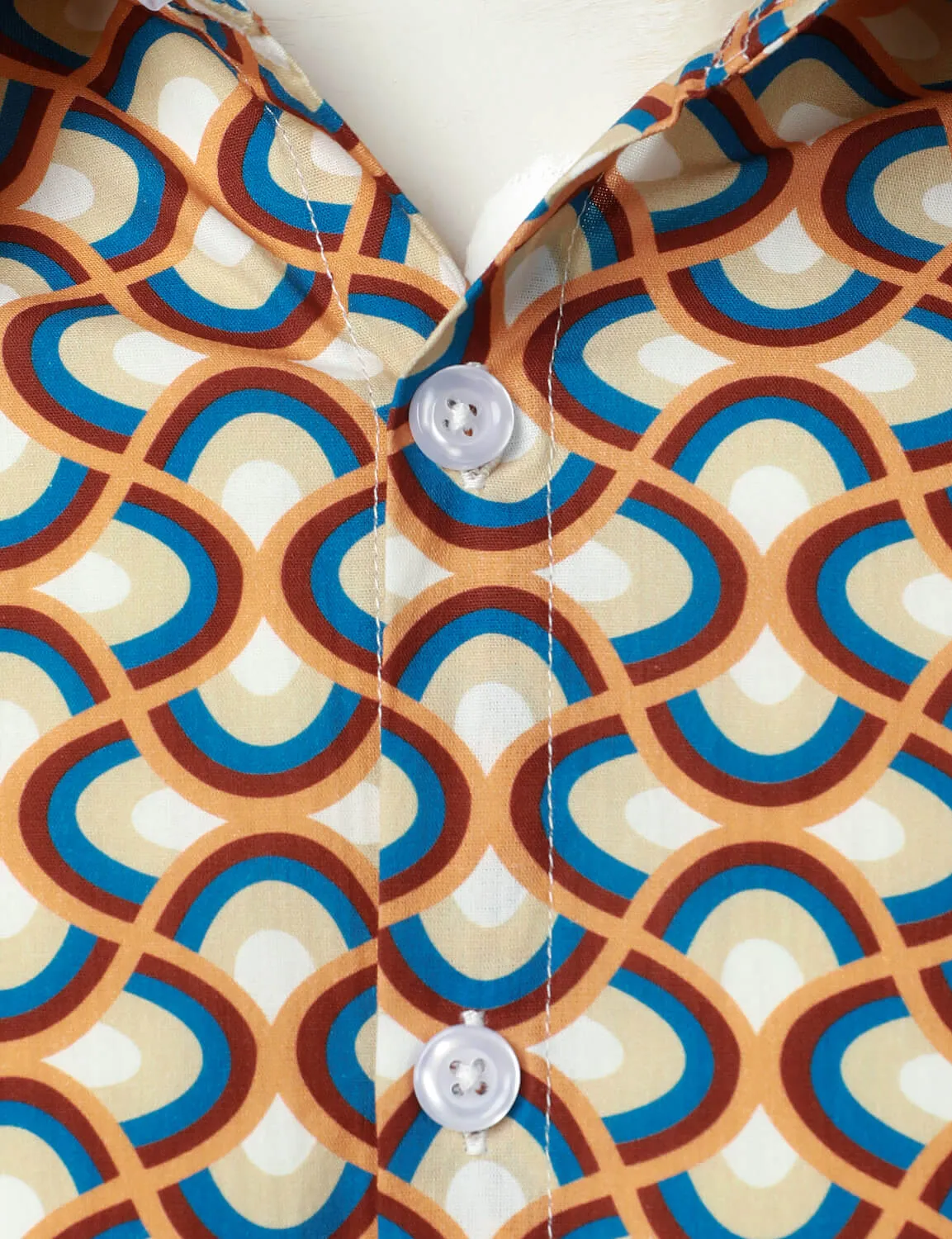 Men's Retro Button Up Vintage Geometric Circle Long Sleeve Shirt