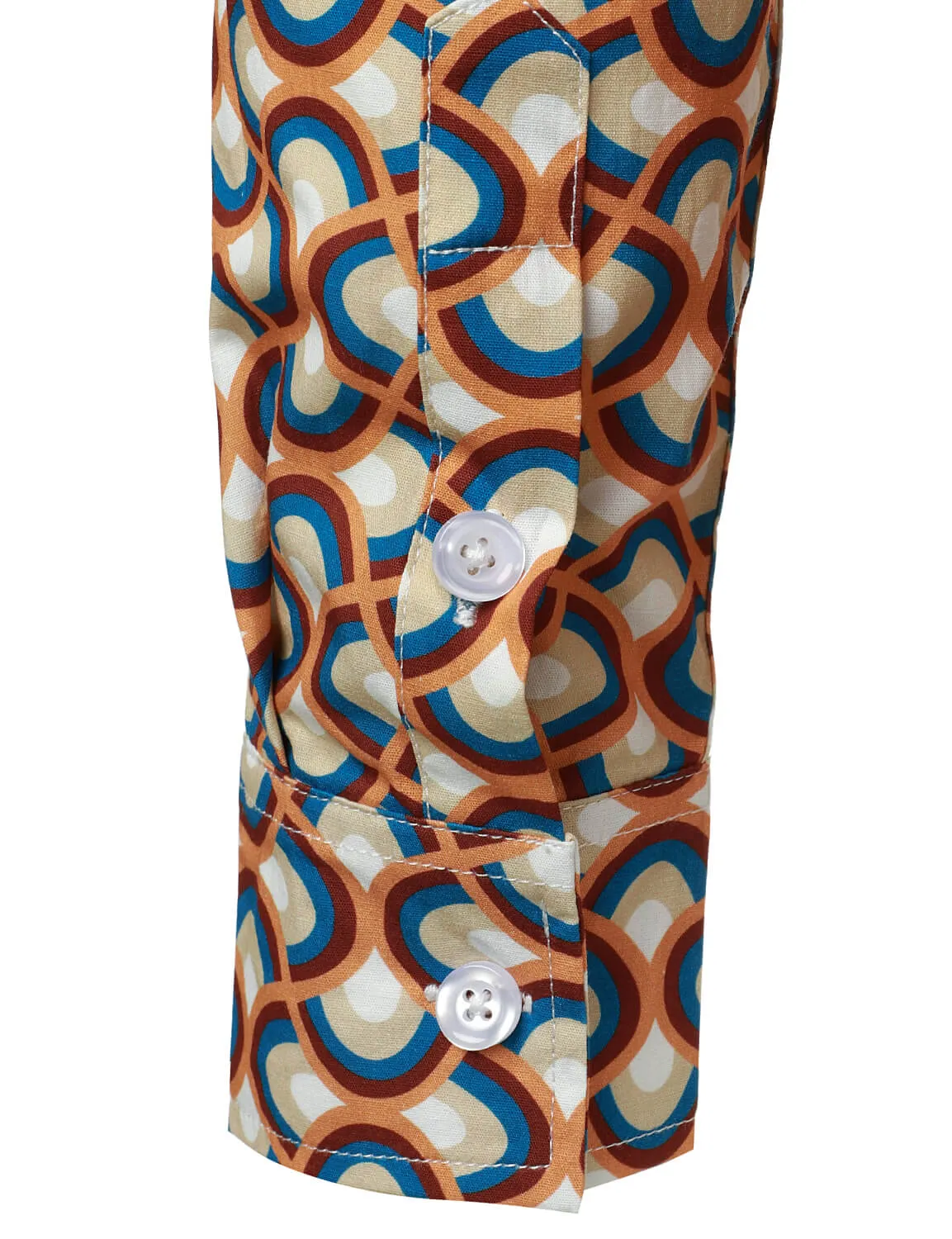 Men's Retro Button Up Vintage Geometric Circle Long Sleeve Shirt