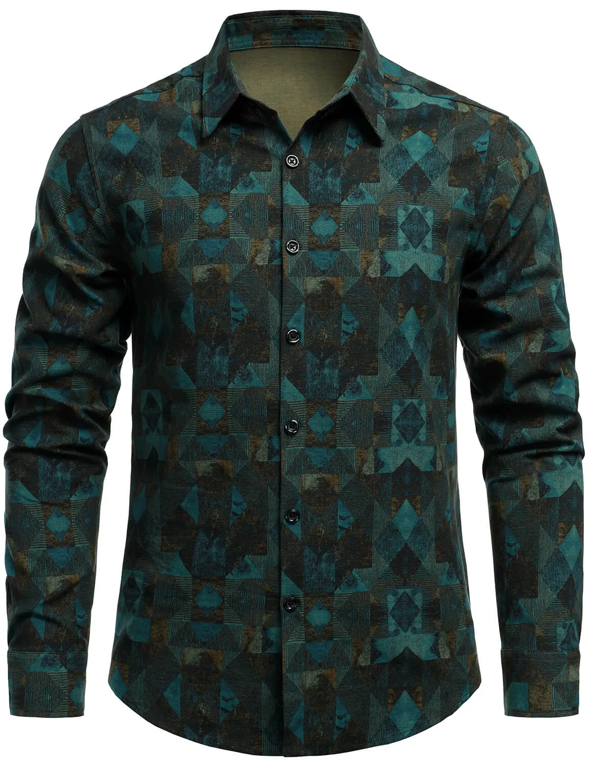 Men's Retro Geometric Print Button Up Long Sleeve Shirt