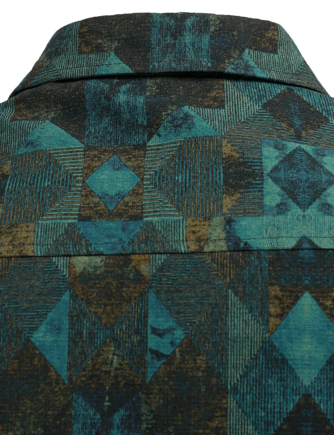 Men's Retro Geometric Print Button Up Long Sleeve Shirt