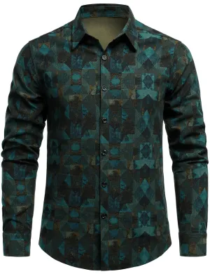 Men's Retro Geometric Print Button Up Long Sleeve Shirt