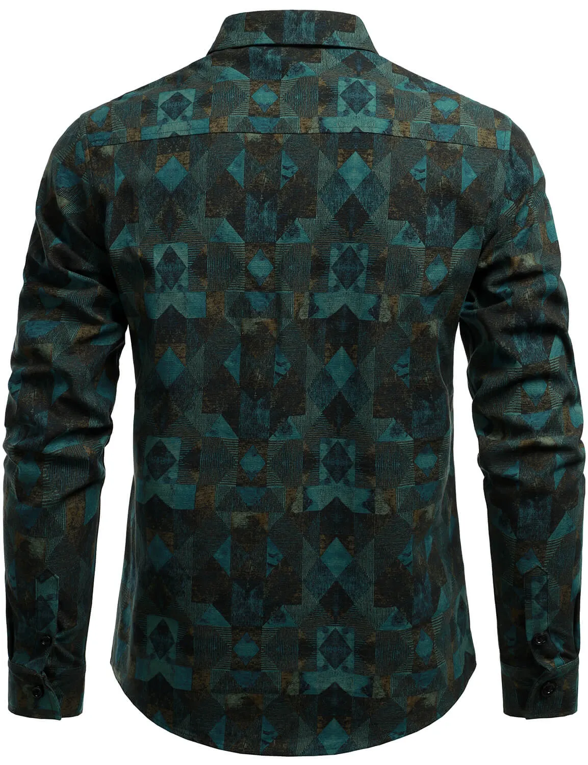 Men's Retro Geometric Print Button Up Long Sleeve Shirt