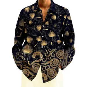 Men's Retro Leaf Print Long Sleeve Shirt