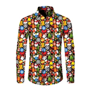 Men's Santa Claus Print Long Sleeve Shirt