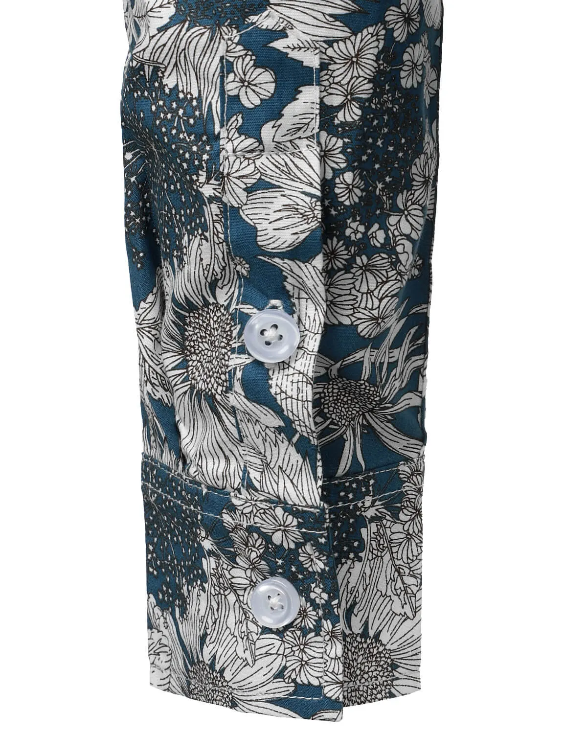 Men's Vintage Floral Cotton Button Up Long Sleeve Shirt