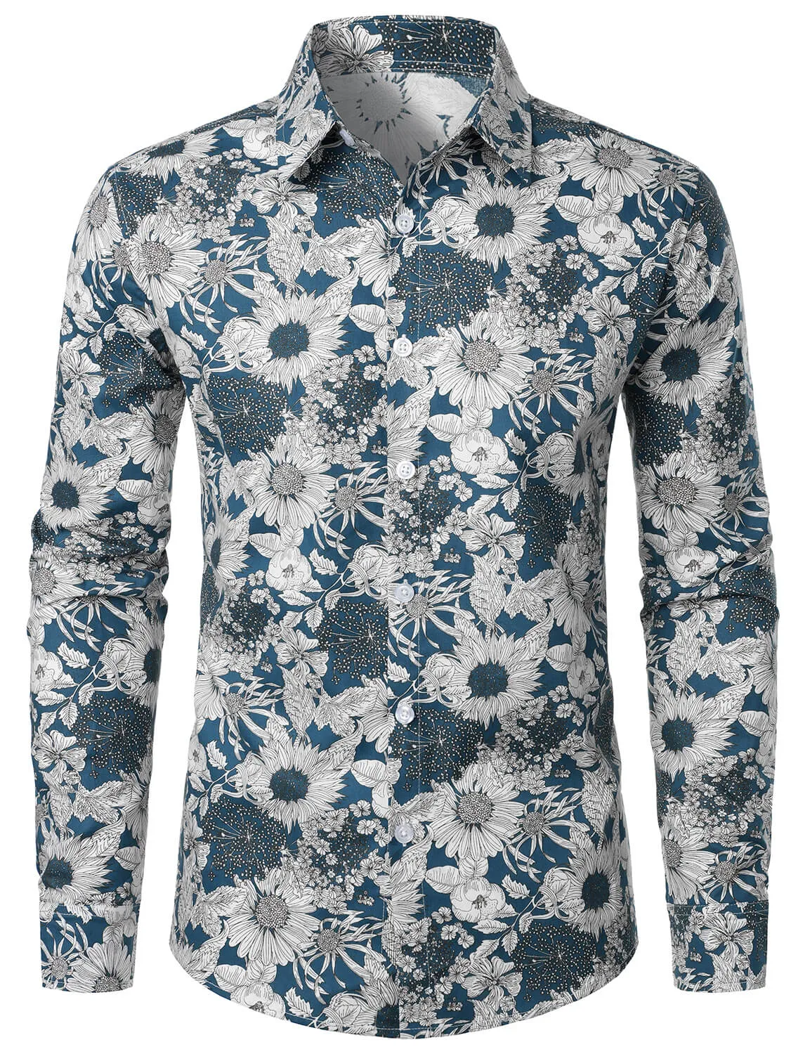Men's Vintage Floral Cotton Button Up Long Sleeve Shirt