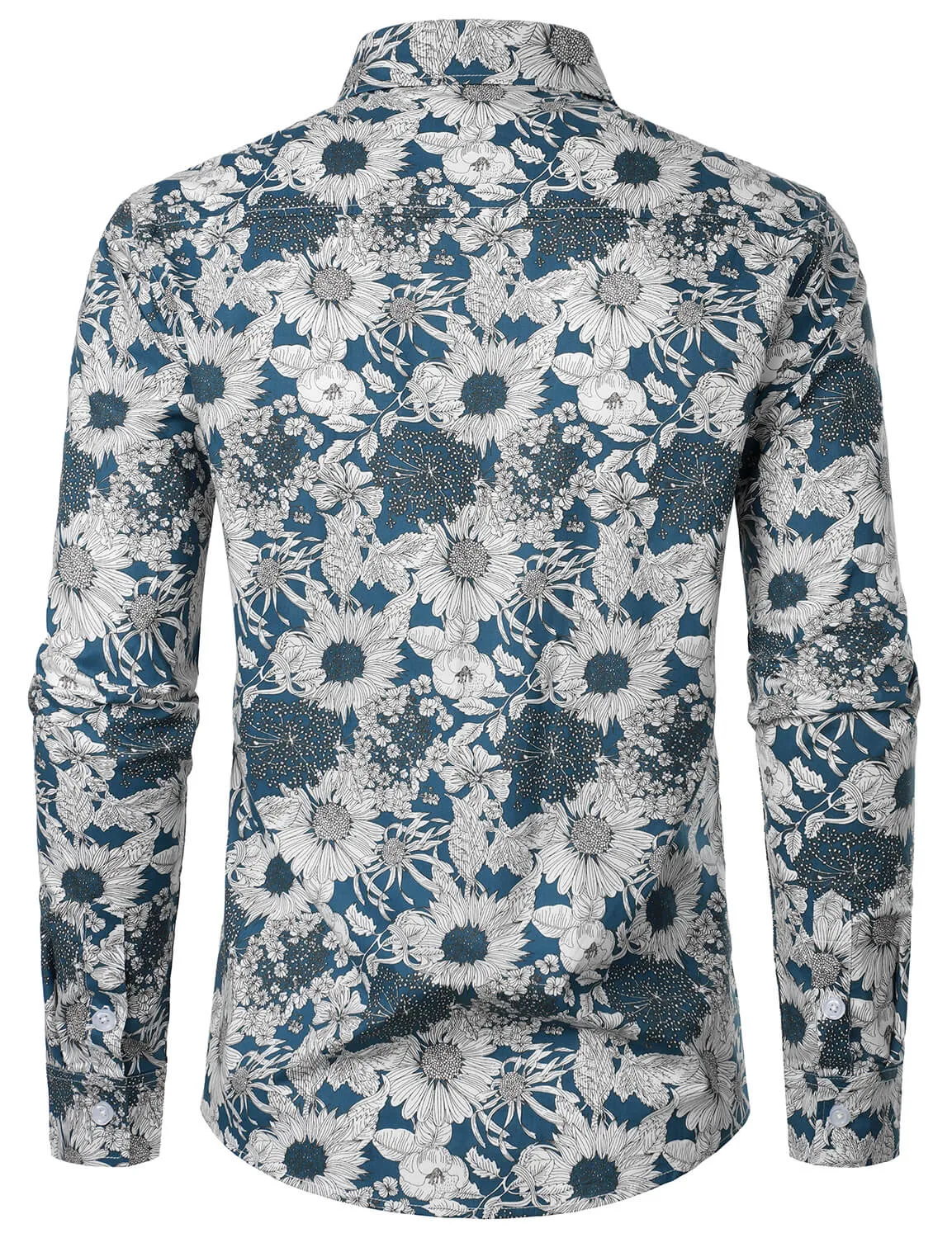 Men's Vintage Floral Cotton Button Up Long Sleeve Shirt
