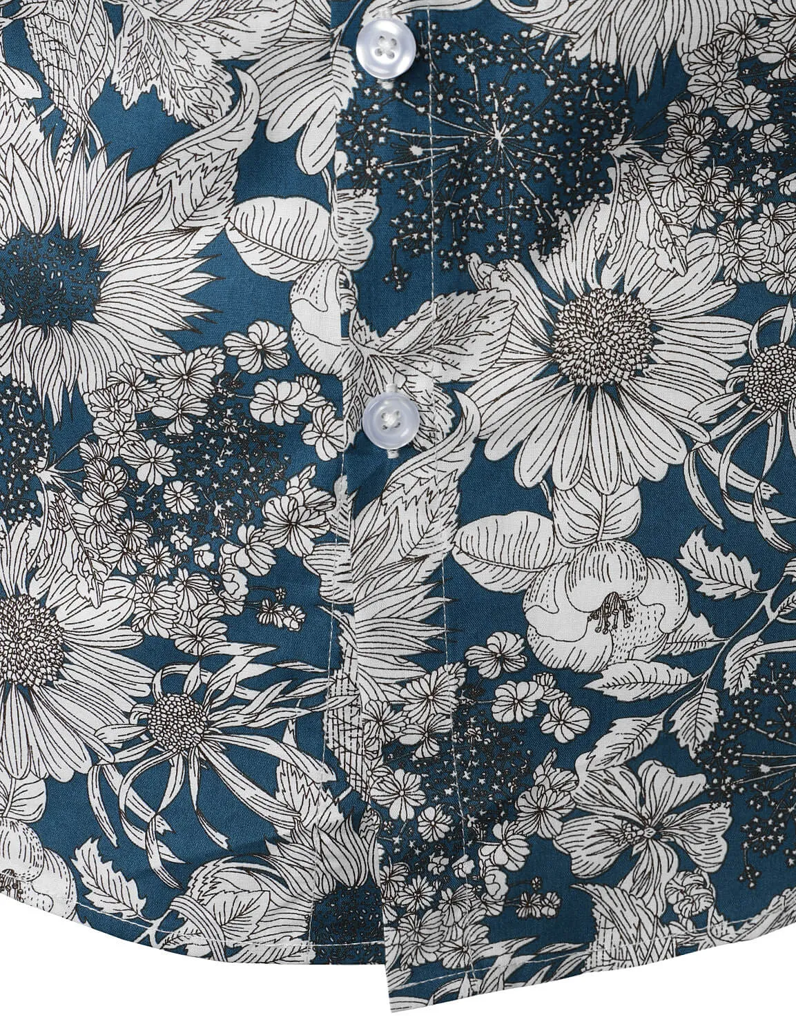 Men's Vintage Floral Cotton Button Up Long Sleeve Shirt