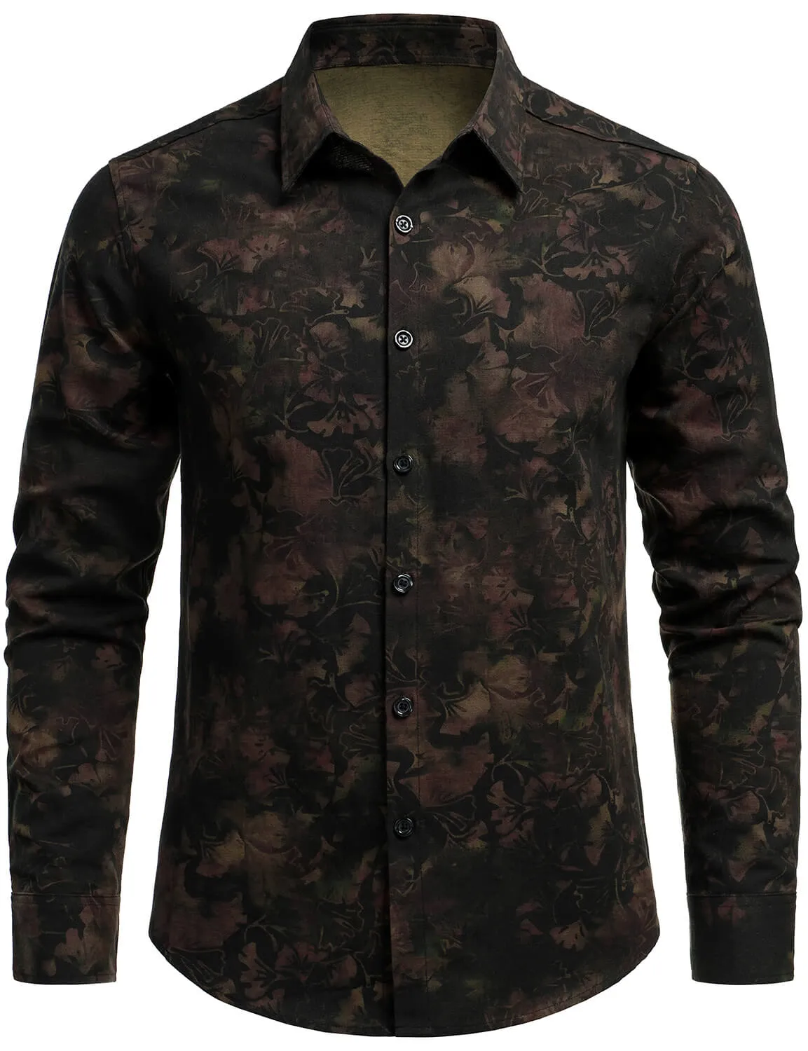 Men's Vintage Print Button Up Casual Long Sleeve Dress Shirt