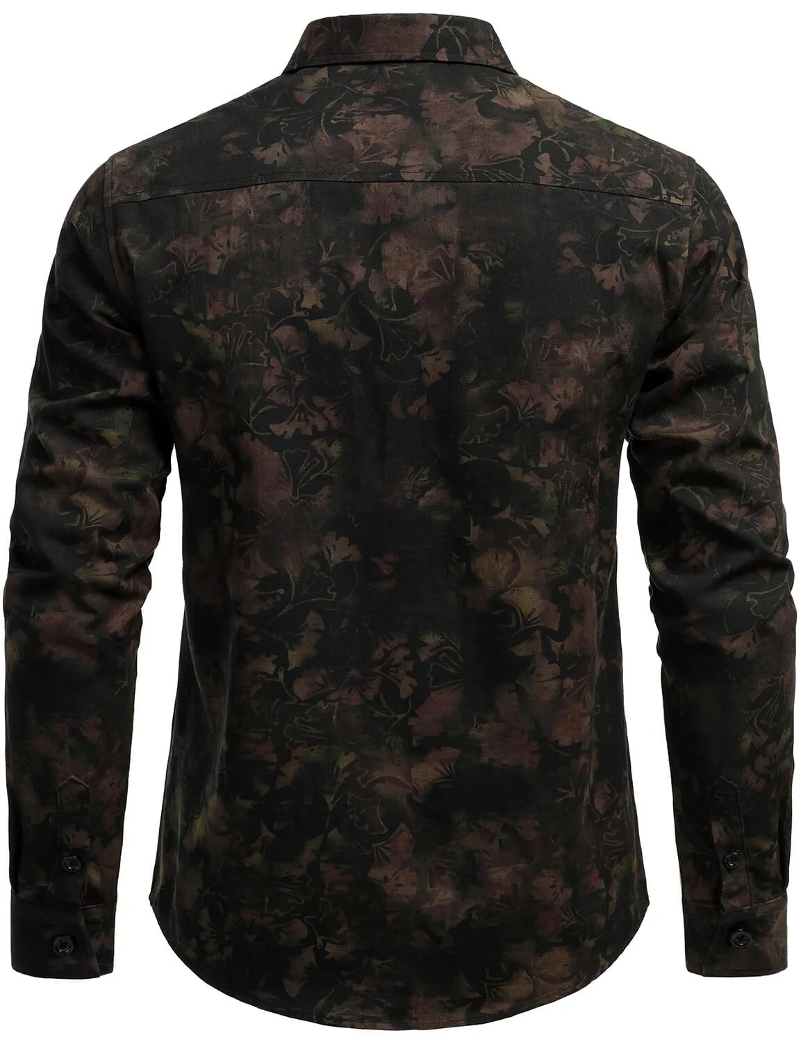 Men's Vintage Print Button Up Casual Long Sleeve Dress Shirt