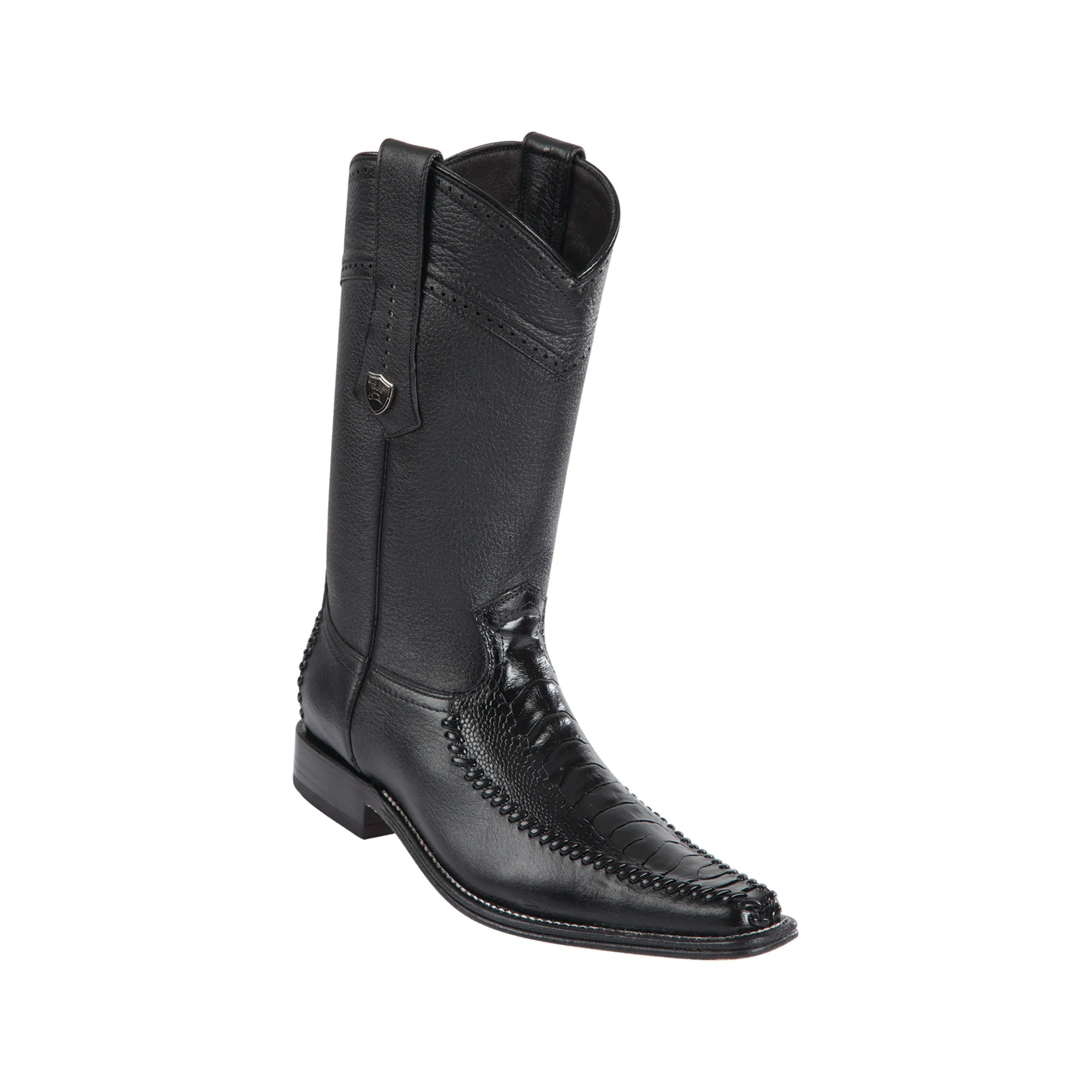 Men's Wild West Ostrich Leg With Deer Boots European Square Toe