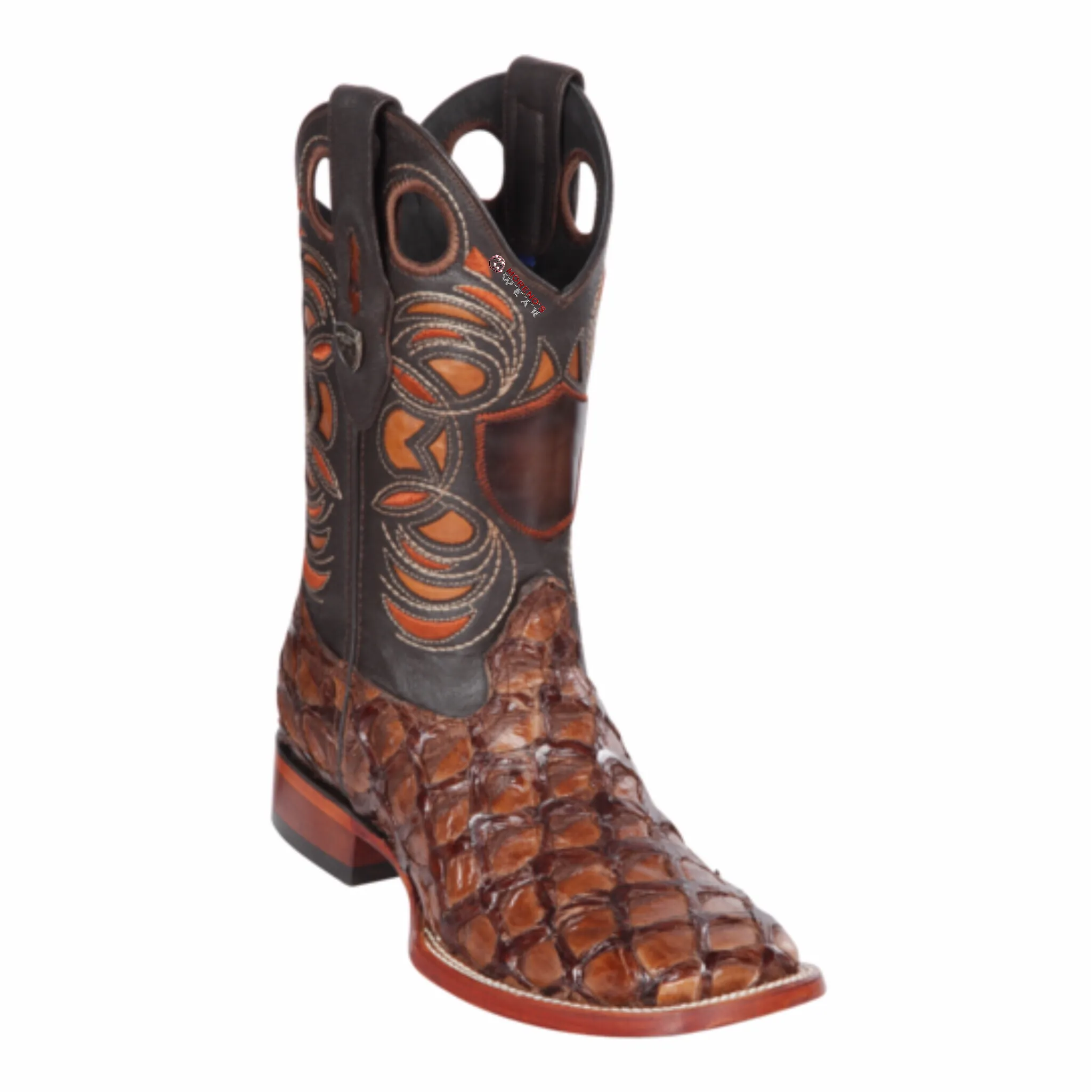 Men’s Wild West Pirarucu Fish Boots Wide Square Toe