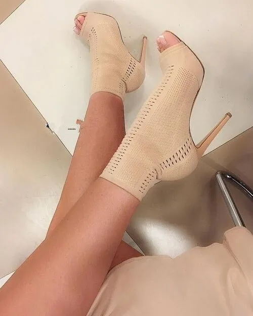 New Design Women Fashion Open Toe Cut-out High Heel Ankle Boots Sexy Bandage Short Boots Thin Heel Boots Dress Shoes