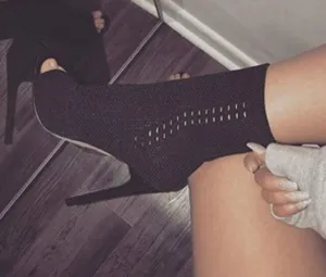 New Design Women Fashion Open Toe Cut-out High Heel Ankle Boots Sexy Bandage Short Boots Thin Heel Boots Dress Shoes