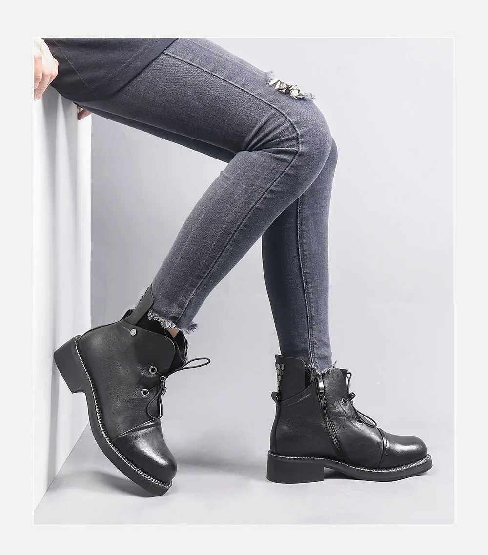 New Fashion Individual Women Boots High-quality Cow Leather Solid Basic Martin Boots Warm Soft Insole Ankle Boots