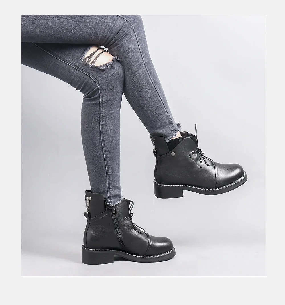 New Fashion Individual Women Boots High-quality Cow Leather Solid Basic Martin Boots Warm Soft Insole Ankle Boots